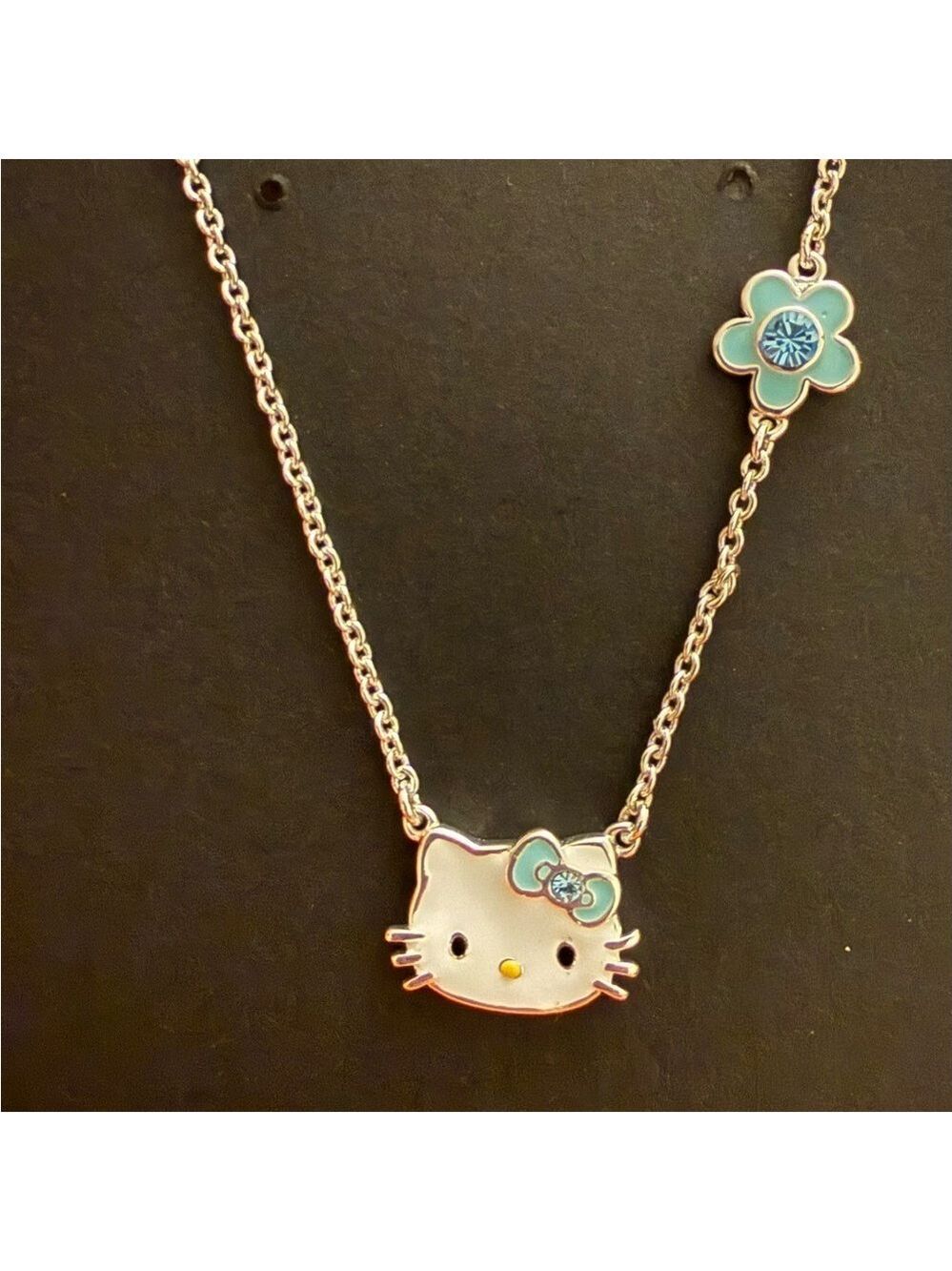 Hello Kitty Silver-Plated Women’s Necklace Girls necklaces with Blue Accents 18”